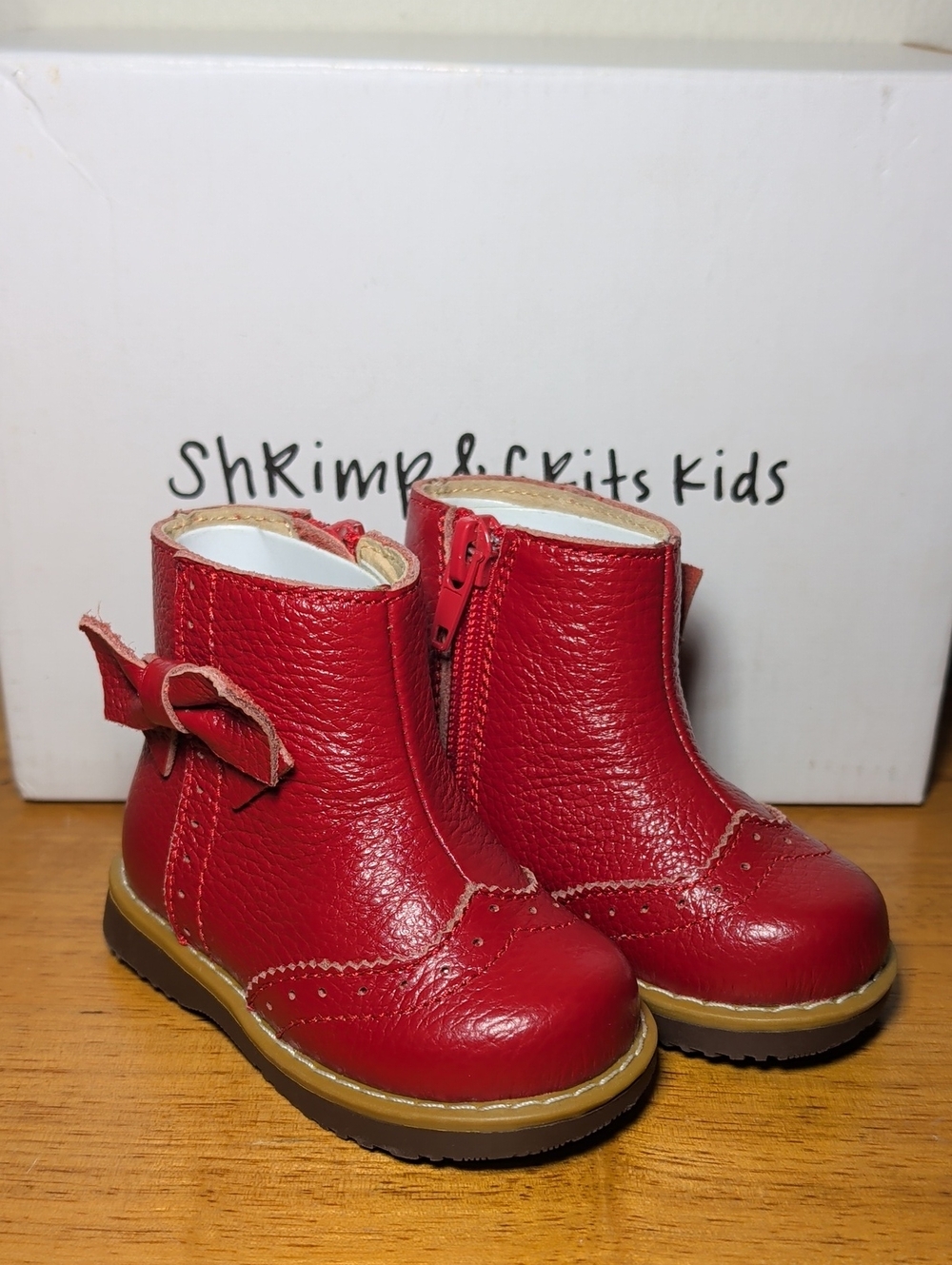 Shrimp & Grits Kids Red Leather Boots Bow Zipper Toddler Little Girls Size 5